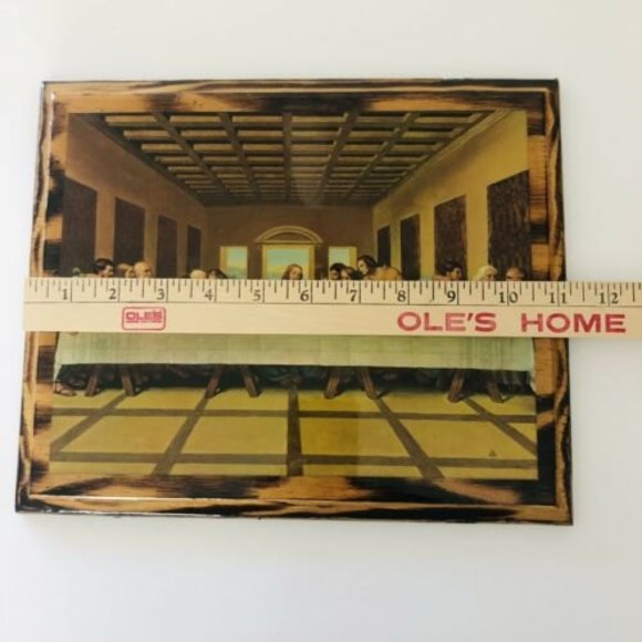 VTG Last Supper Da Vinci Decoupage Religious Wall Hanging Burnt Wood 11" x 9.5" - Picture 10 of 11